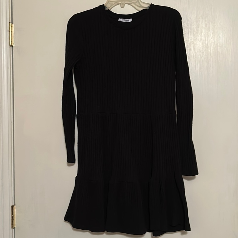 Zara Trafaluc Ribbed Knit Black Dress Mini